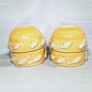 Casafina Bowls Soup Cereal Yellow with White Fish Hand Painted Made in Portugal